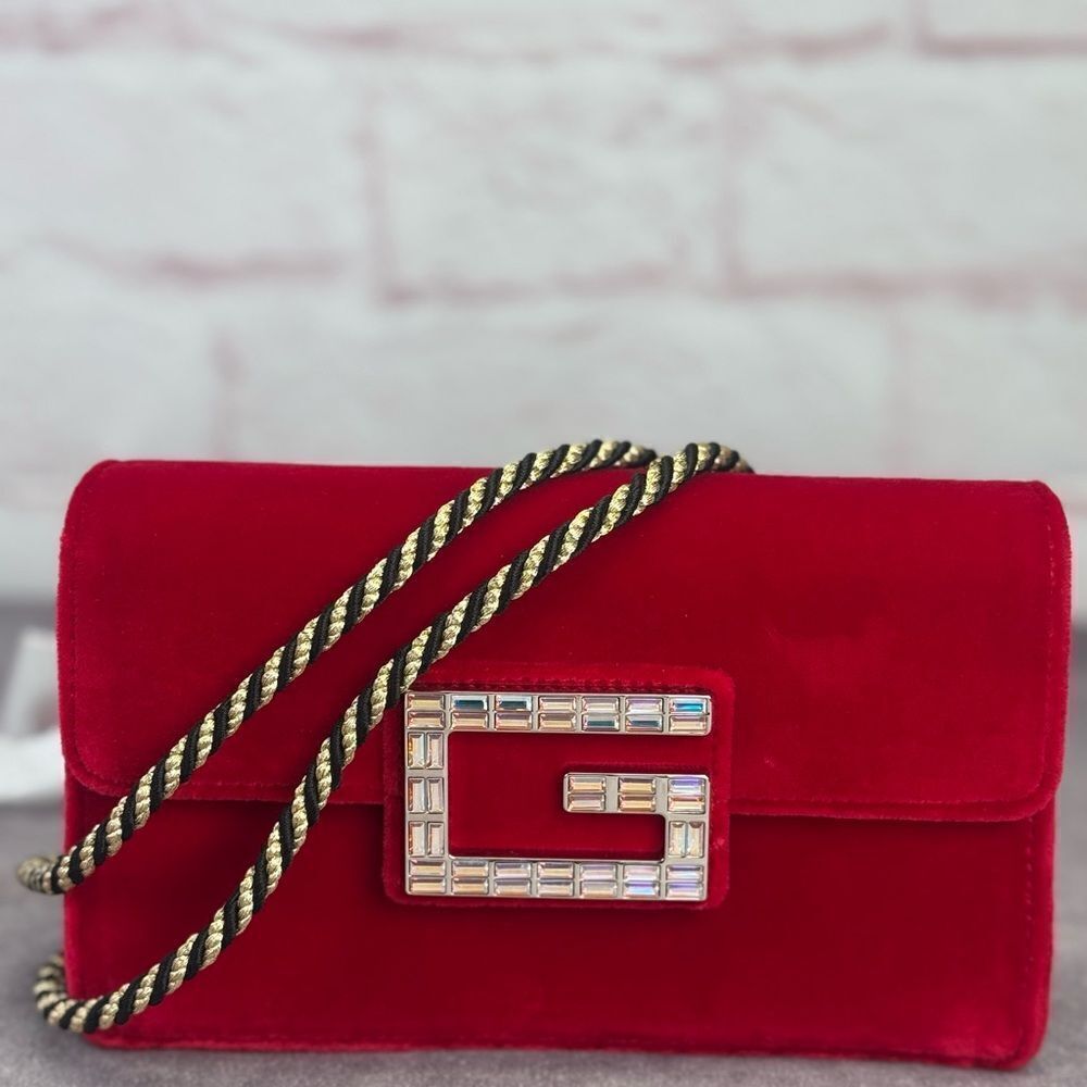 Gucci Broadway Red Velvet GG Rhinestone  Bag
